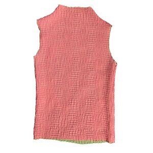 High Neck Top Crinkle Textured Sleeveless Reversible Pink and Green